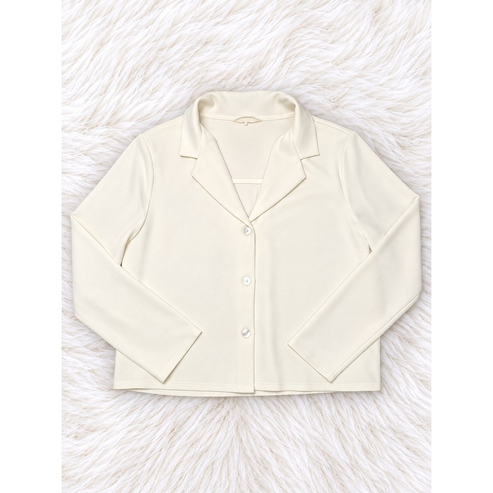 Melloday Womens Cream Long Sleeve Button Up Blouse Notched Lapel Medium